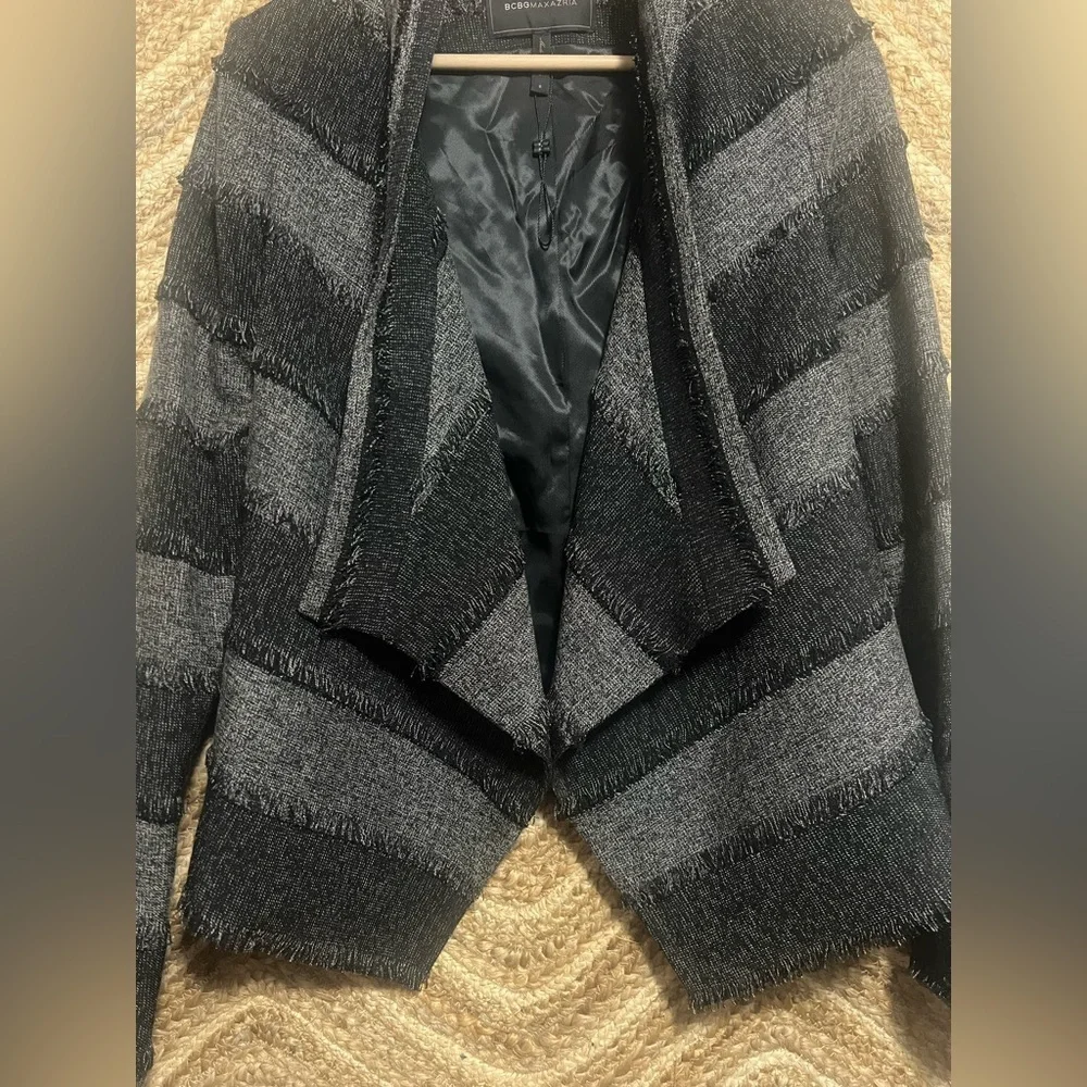 BCBGMAXAZRIA Women's Aubree Open Blazer Jacket/Coat,Fringe,Stripes,Size S,NWOT